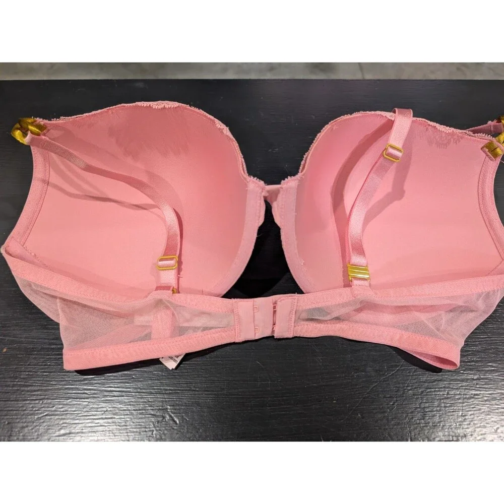 Victoria's Secret 38DD Sexy Lace Push Up Bra Pink Flower mesh underwire NWOT